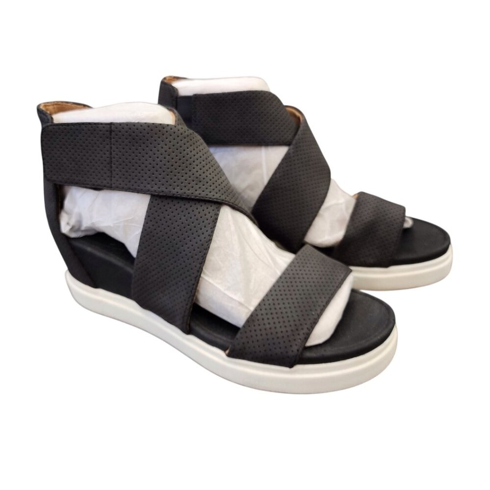 DR SCHOLLS Black Sheena Sandals Shoes 9M Strappy Velcro Comfort Ladies Summer